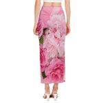 Peony And Rose Print Side Slit Maxi Skirt