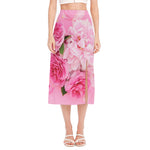 Peony And Rose Print Side Slit Midi Skirt