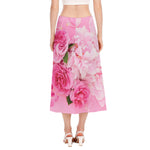 Peony And Rose Print Side Slit Midi Skirt
