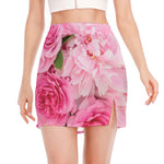 Peony And Rose Print Side Slit Mini Skirt