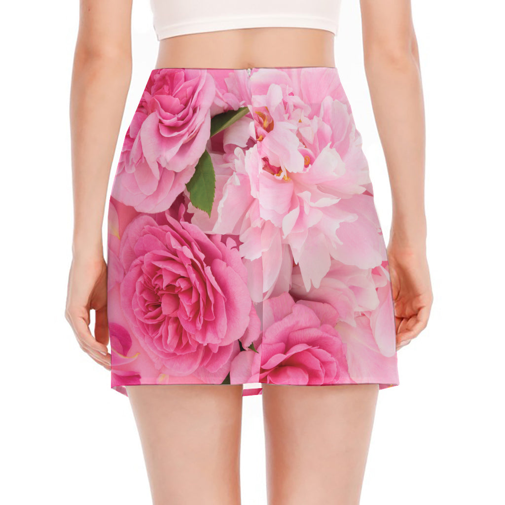 Peony And Rose Print Side Slit Mini Skirt