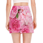 Peony And Rose Print Side Slit Mini Skirt