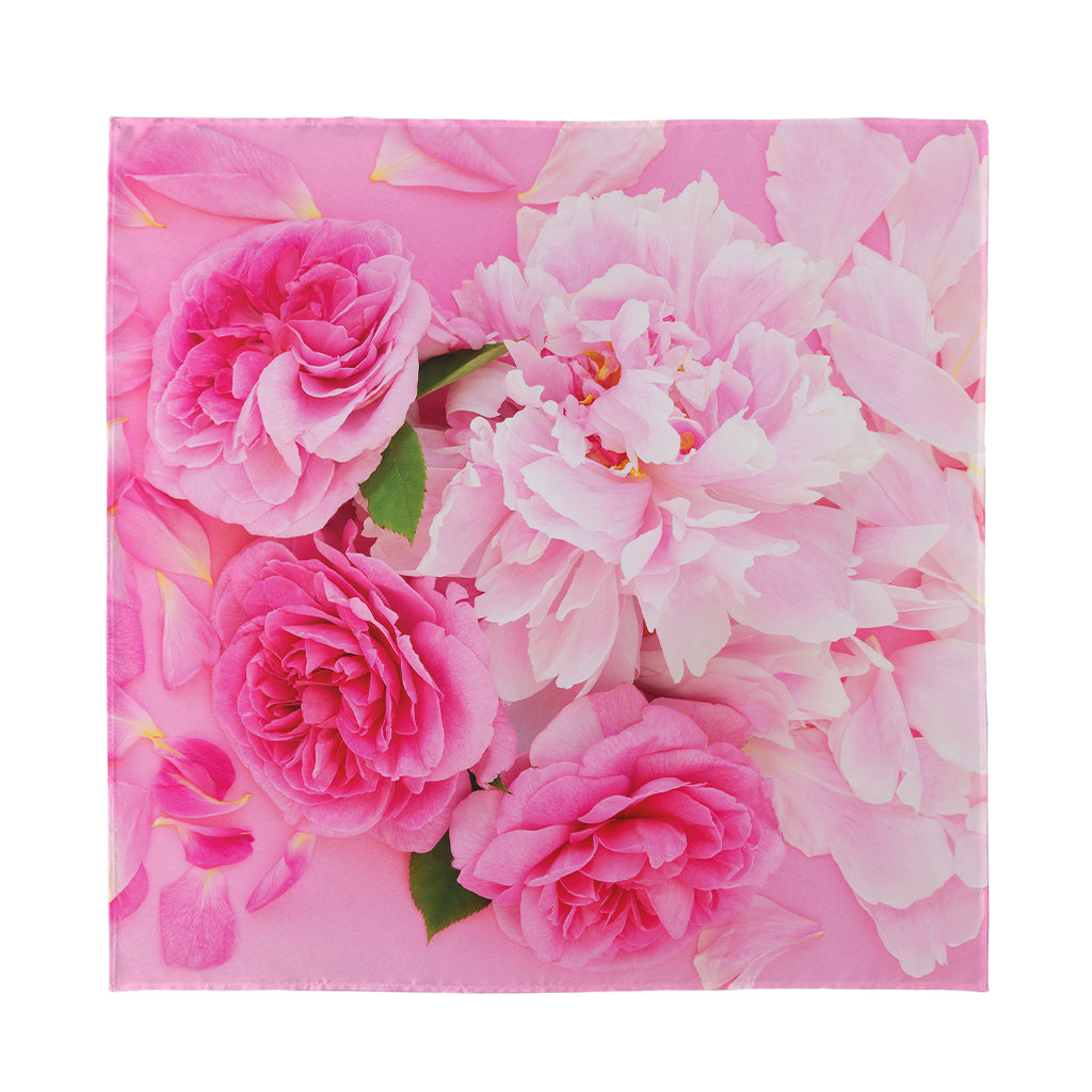 Peony And Rose Print Silk Bandana