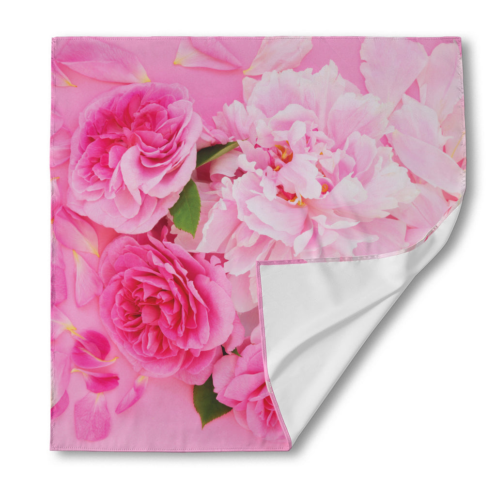 Peony And Rose Print Silk Bandana