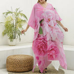 Peony And Rose Print Silk V-Neck Kaftan Dress
