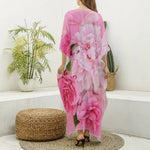 Peony And Rose Print Silk V-Neck Kaftan Dress