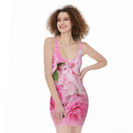 Peony And Rose Print Sleeveless Bodycon Dress