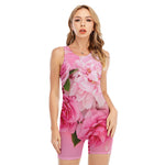 Peony And Rose Print Sleeveless One Piece Swimsuit