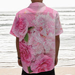 Peony And Rose Print Textured Short Sleeve Shirt