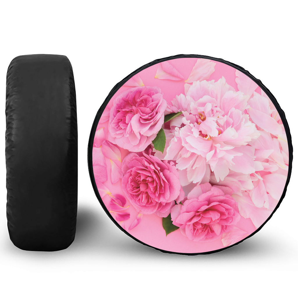 Peony And Rose Print Tire Cover