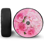 Peony And Rose Print Tire Cover With Camera Hole