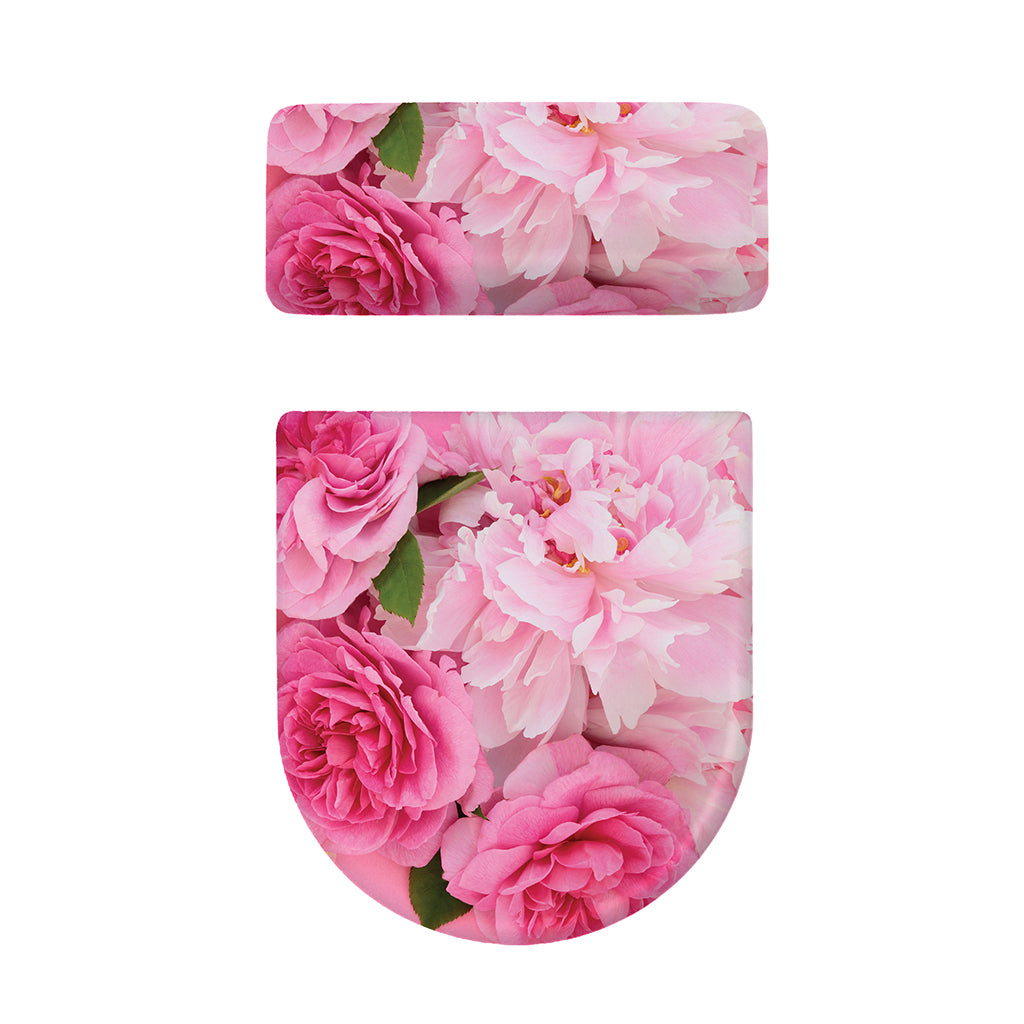 Peony And Rose Print Toilet Lid And Tank Cover Set