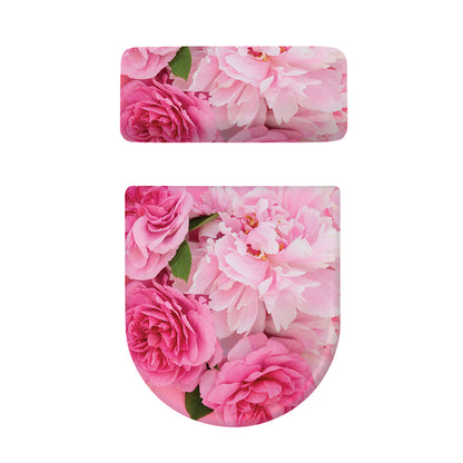 Peony And Rose Print Toilet Lid And Tank Cover Set