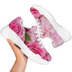 Peony And Rose Print White Chunky Shoes