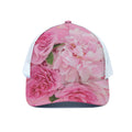 Peony And Rose Print White Mesh Trucker Hat