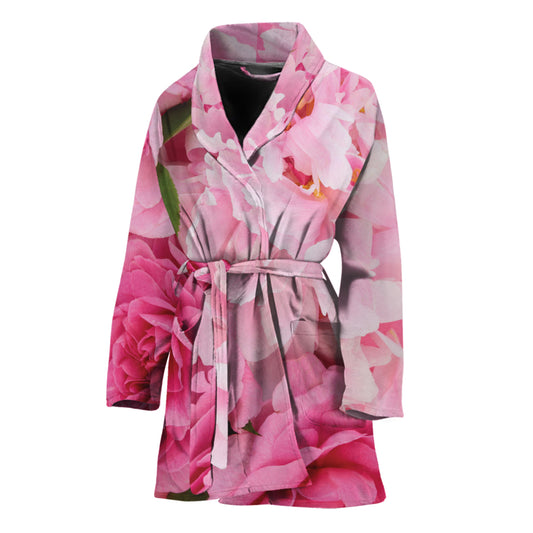 Peony And Rose Print Women's Bathrobe