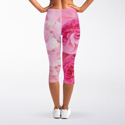 Peony And Rose Print Women's Capri Leggings