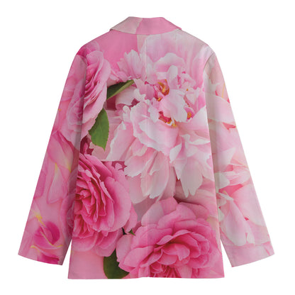 Peony And Rose Print Women's Cotton Blazer