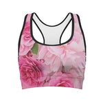 Peony And Rose Print Women's Sports Bra