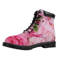 Peony And Rose Print Padded Collar Lace Up Boots