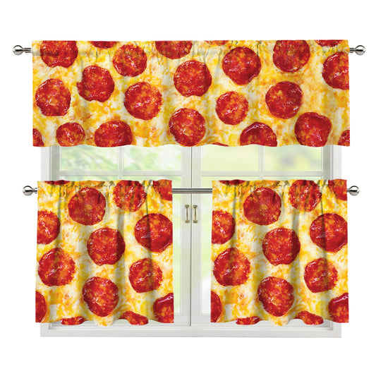 Pepperoni Pizza Print 3 Piece Kitchen Curtains