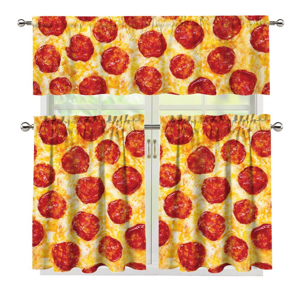 Pepperoni Pizza Print 3 Piece Kitchen Curtains