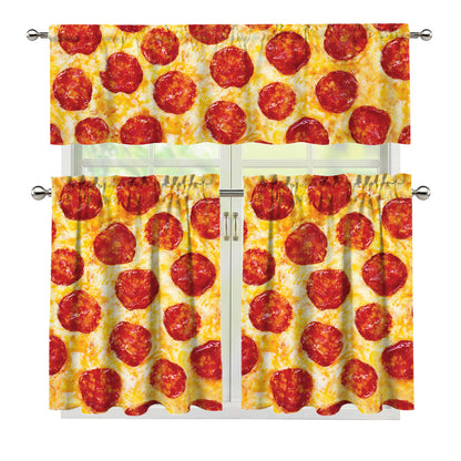 Pepperoni Pizza Print 3 Piece Kitchen Curtains