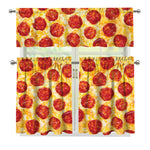 Pepperoni Pizza Print 3 Piece Kitchen Curtains