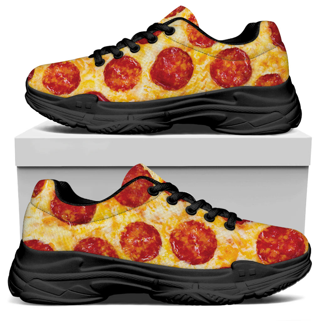 Pepperoni Pizza Print Black Chunky Shoes