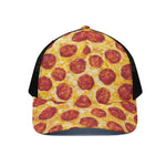 Pepperoni Pizza Print Black Mesh Trucker Cap