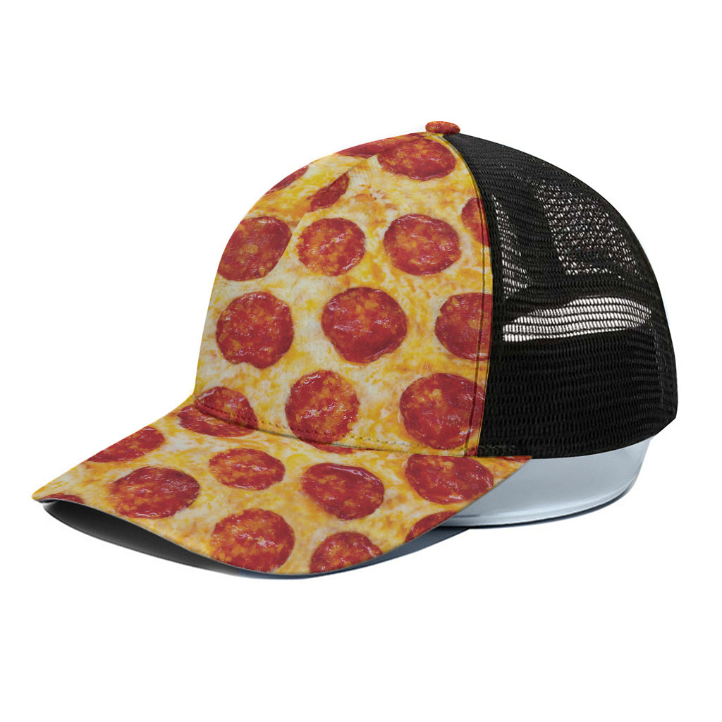 Pepperoni Pizza Print Black Mesh Trucker Cap