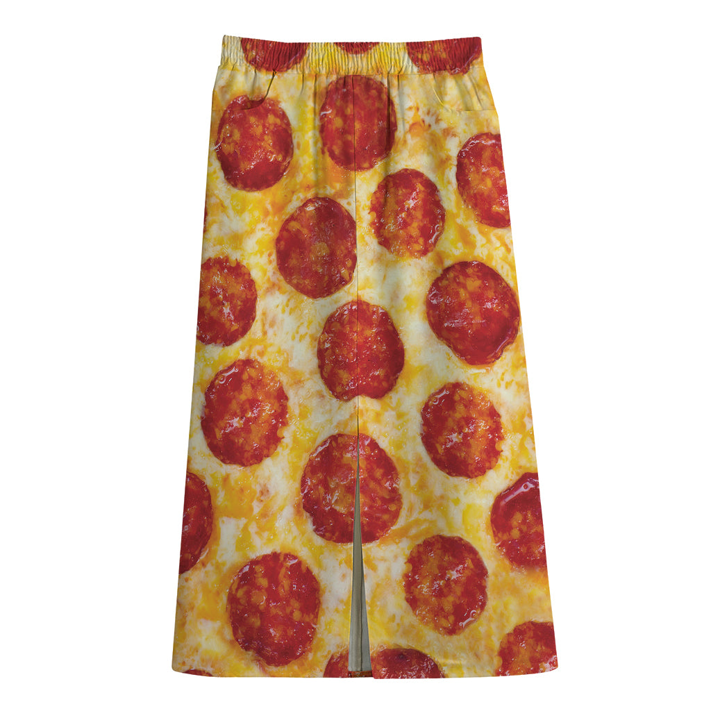 Pepperoni Pizza Print Cotton Front Slit Maxi Skirt