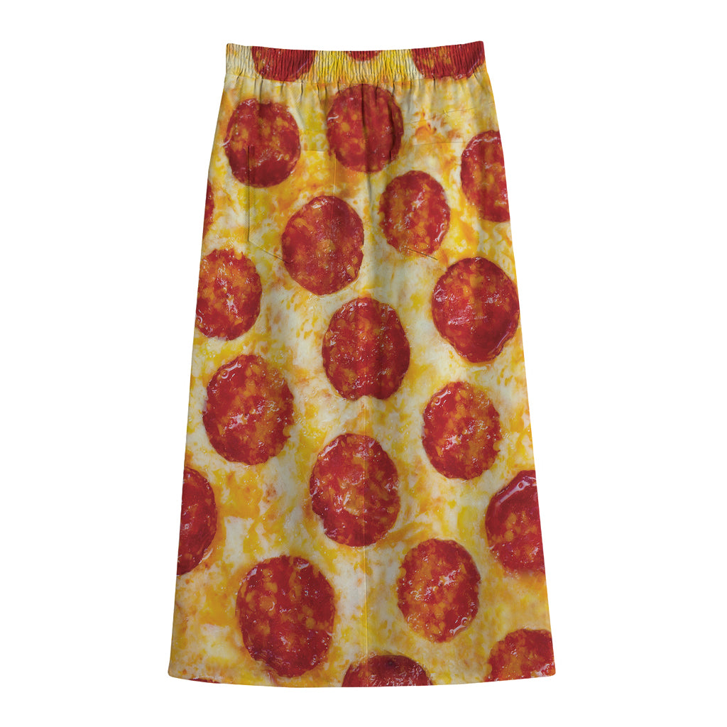 Pepperoni Pizza Print Cotton Front Slit Maxi Skirt