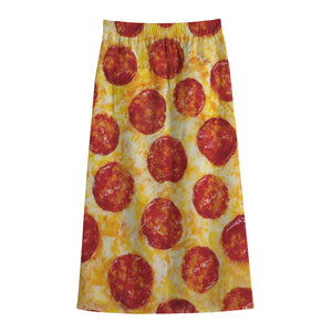 Pepperoni Pizza Print Cotton Front Slit Maxi Skirt