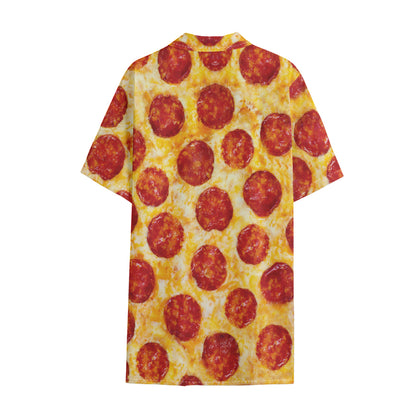Pepperoni Pizza Print Cotton Hawaiian Shirt
