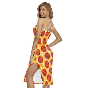 Pepperoni Pizza Print Cross Back Cami Dress