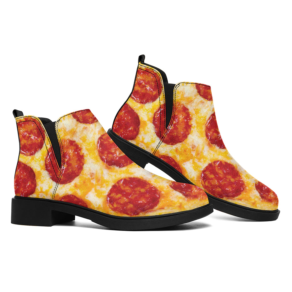 Pepperoni Pizza Print Flat Ankle Boots