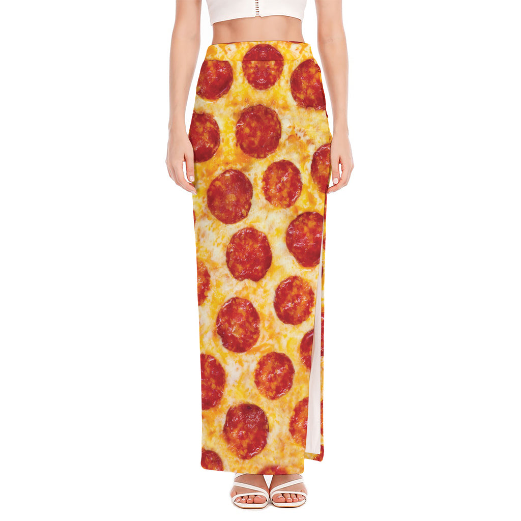 Pepperoni Pizza Print High Slit Maxi Skirt