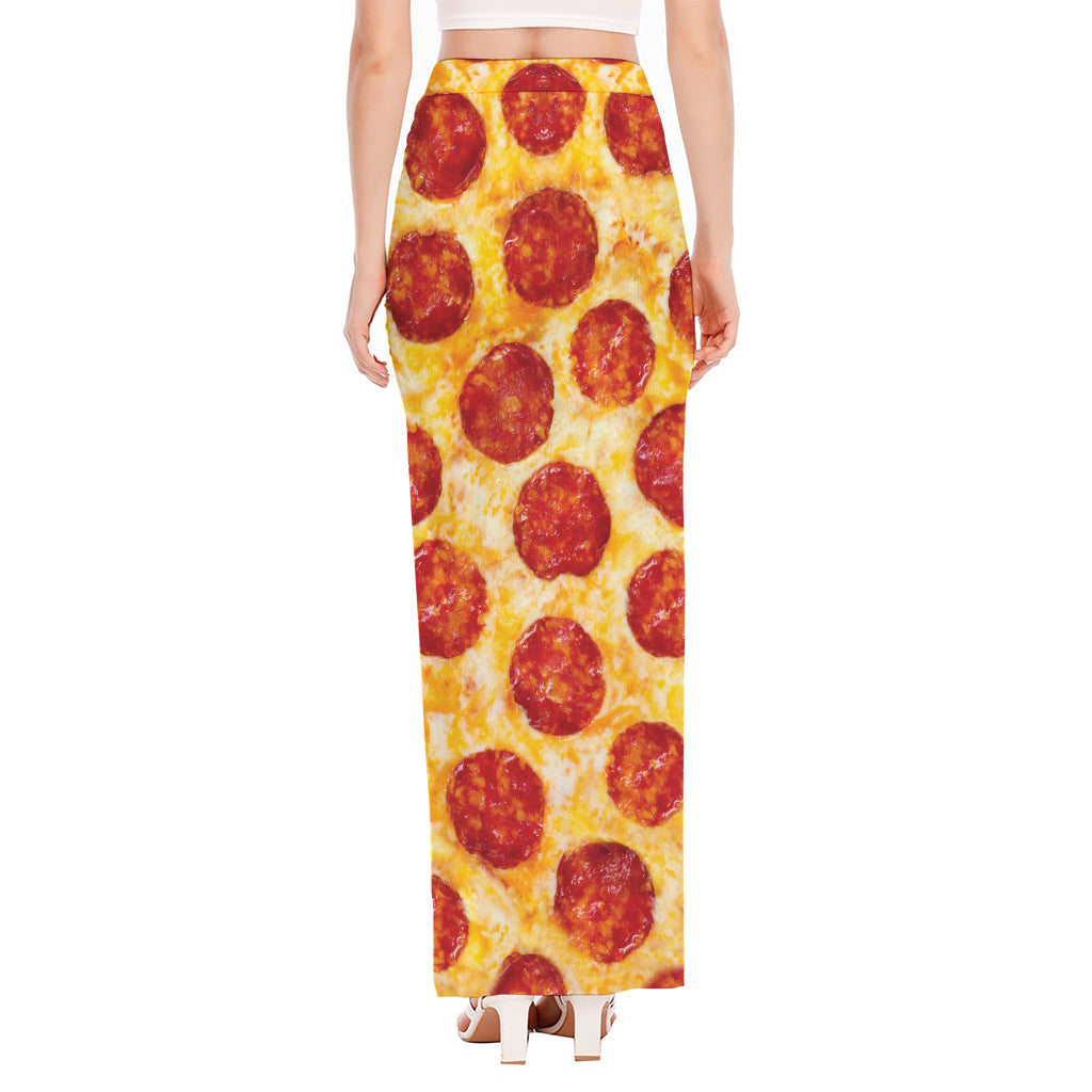 Pepperoni Pizza Print High Slit Maxi Skirt