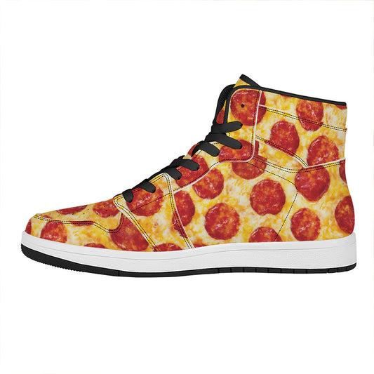 Pepperoni Pizza Print High Top Leather Sneakers