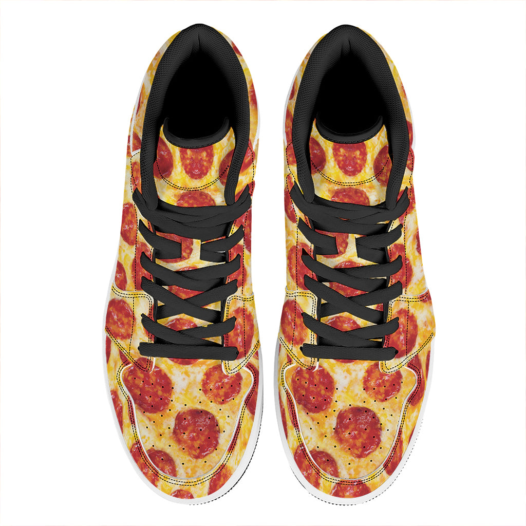 Pepperoni Pizza Print High Top Leather Sneakers