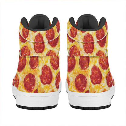Pepperoni Pizza Print High Top Leather Sneakers