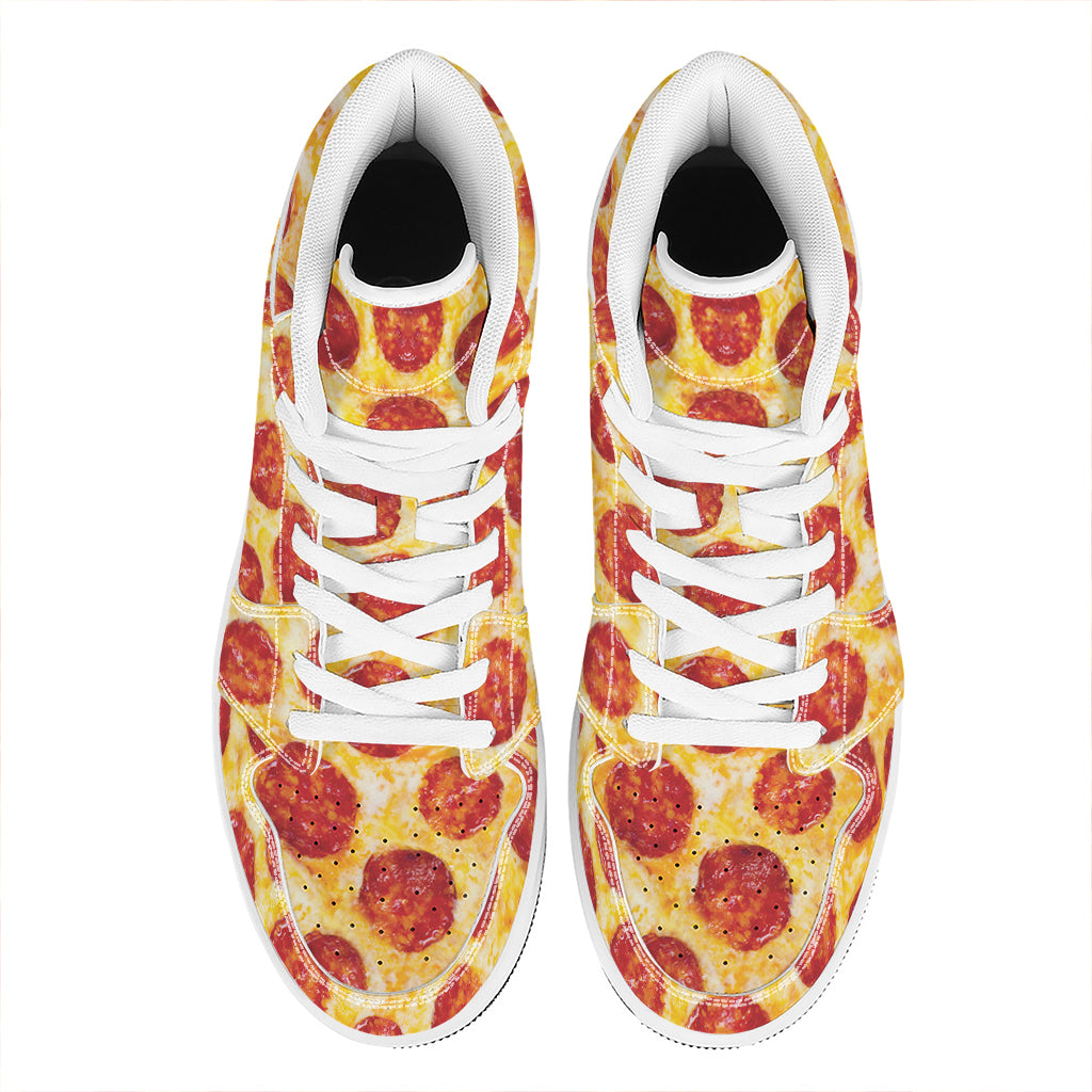 Pepperoni Pizza Print High Top Leather Sneakers