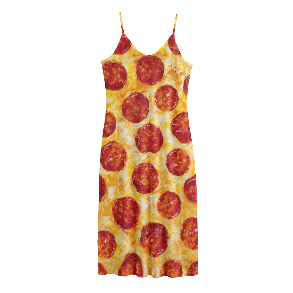 Pepperoni Pizza Print Jersey Midi Cami Dress