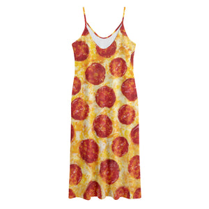 Pepperoni Pizza Print Jersey Midi Cami Dress