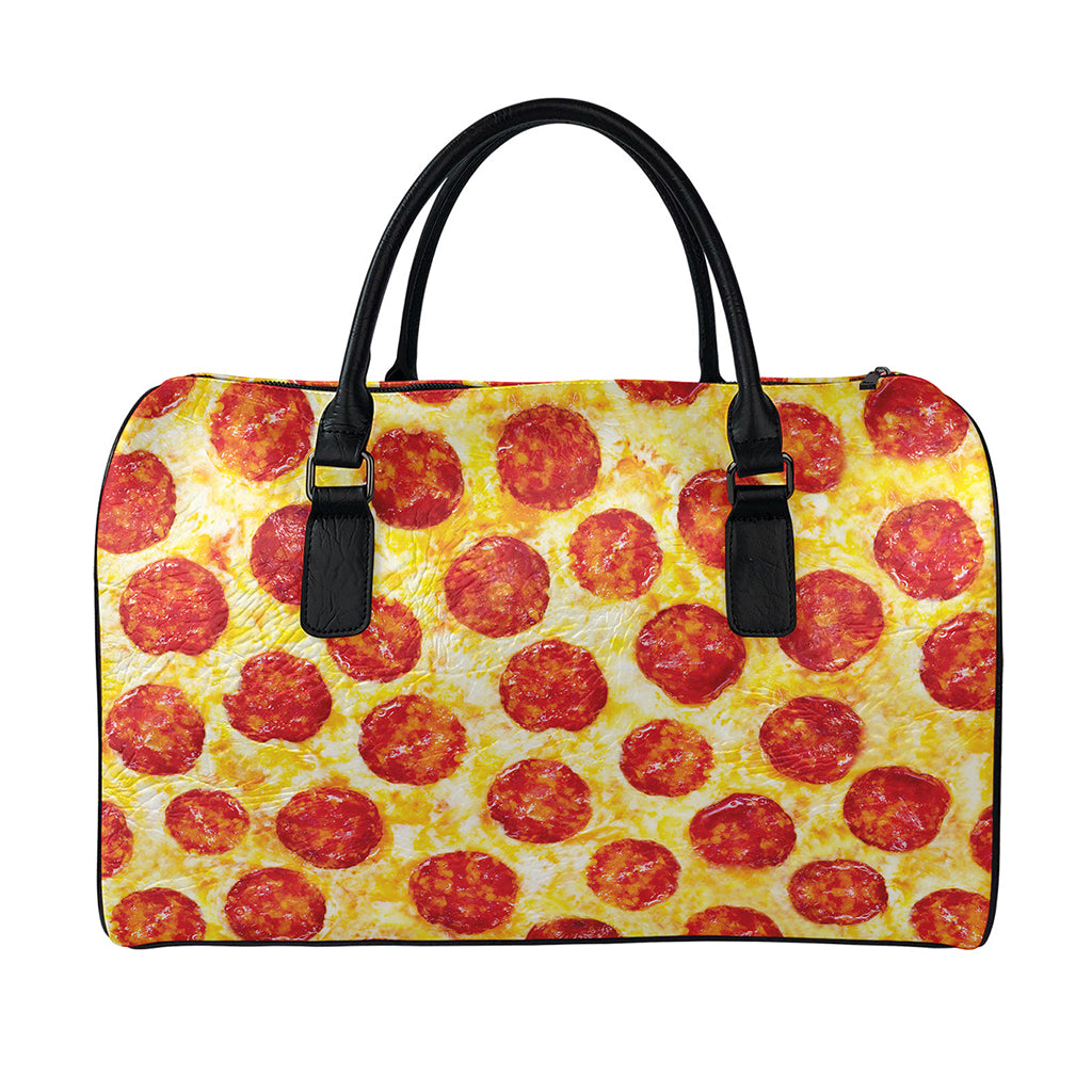 Pepperoni Pizza Print Leather Duffle Bag
