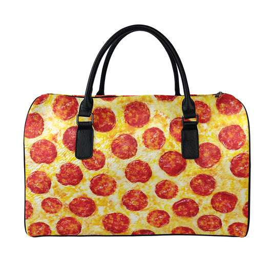 Pepperoni Pizza Print Leather Duffle Bag