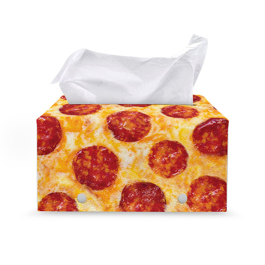 Pepperoni Pizza Print Leather Tissue Box Cover