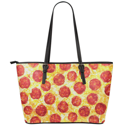 Pepperoni Pizza Print Leather Tote Bag
