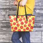 Pepperoni Pizza Print Leather Tote Bag